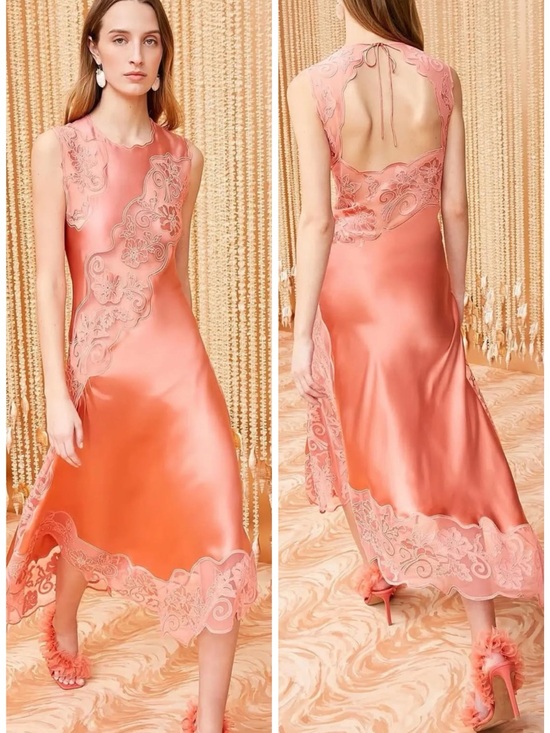 Ulla Johnson Dresses & Skirts - ULLA JOHNSON Kaia Open-Back Asymmetric Lace Silk Midi Pink Dress SZ US 6